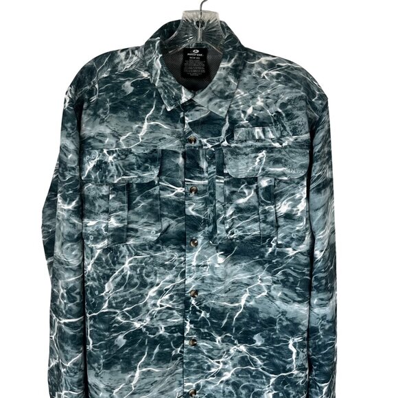 Mossy Oak Long Sleeve Button Up Fishing Shirt Mens Medium Water Print - Picture 4 of 11